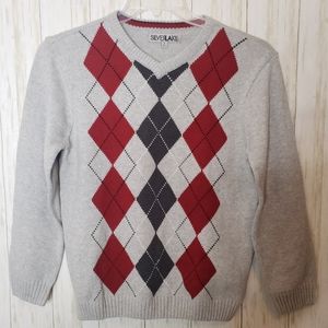 Silverlake Kids Sweater Boy's Size Large 14/16 Gray Argyle Print V-Neck NWT